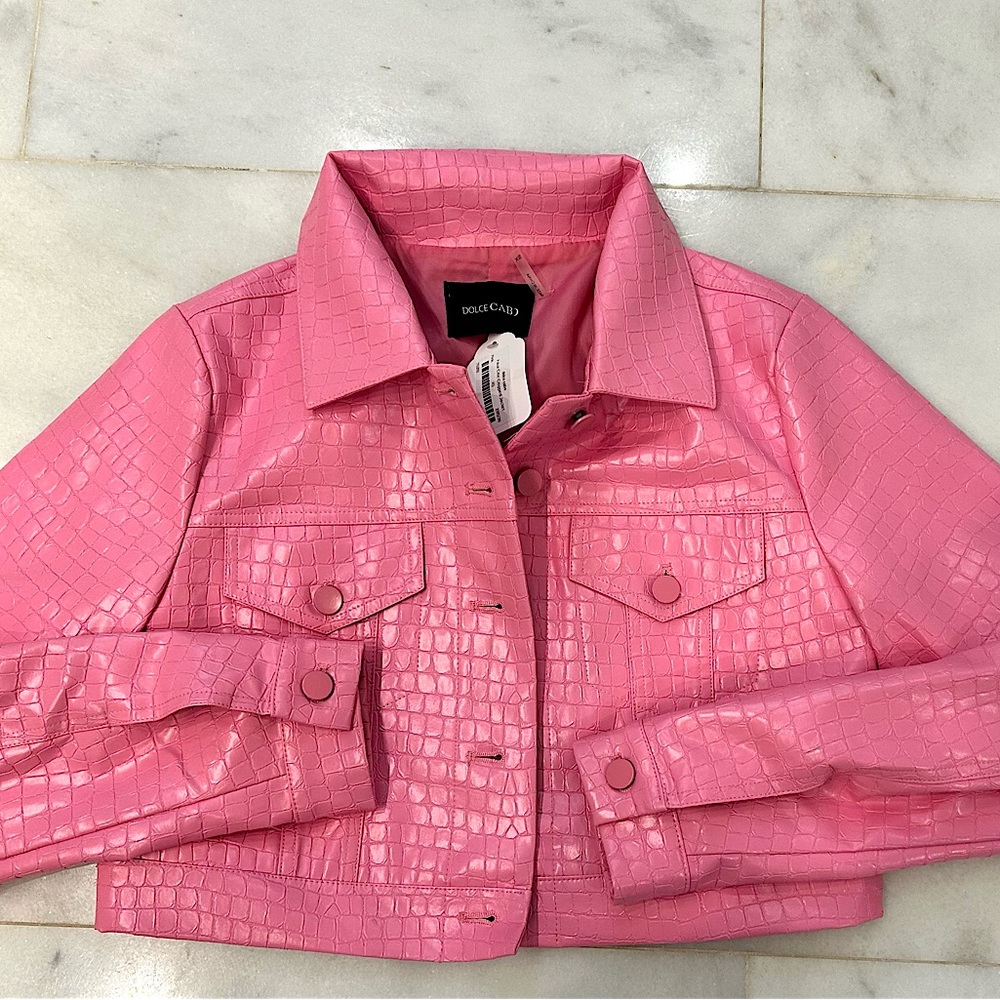 Dolce Cabo pink leather cropped jacket NWT